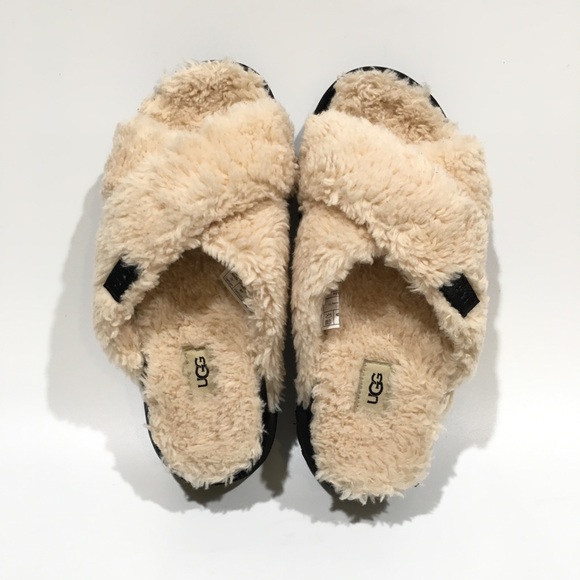 UGG Fuzz Sugar Cross Slide Women’s Sandals -Cream Natural -US 11 -NEW - Picture 6 of 7